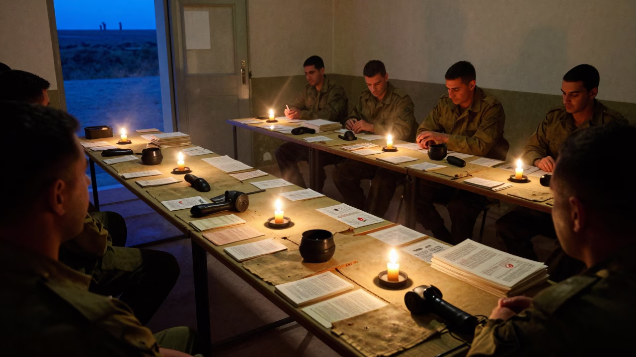 Algerian Military Drip Pan Rack in Candlelight in inside a briefing room in Algeria