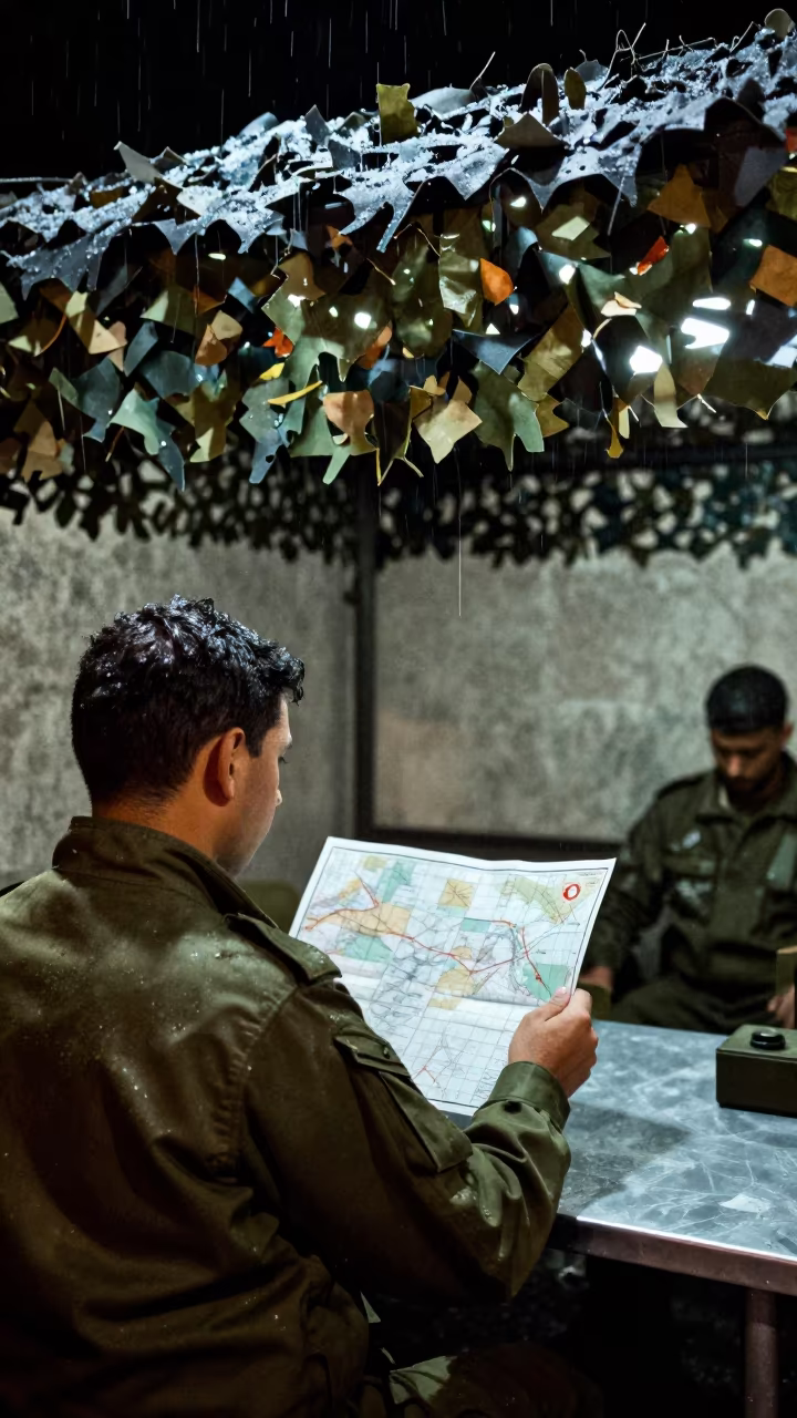 Algerian Military Map Grid Night Readiness in beneath a camouflage net shelter in Algeria