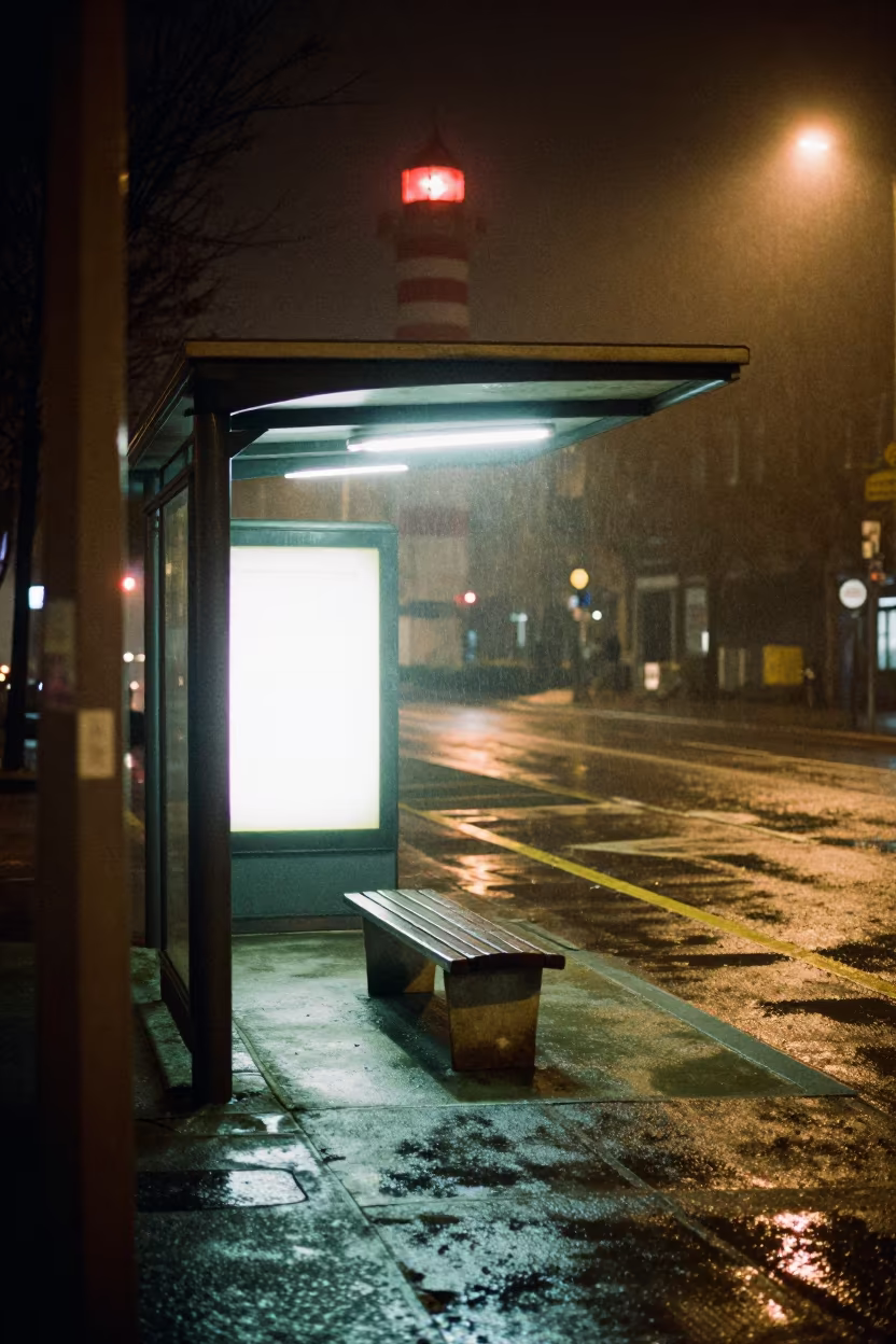 Algiers Metro Bus Stop Night Mist Light in outside a metro entrance in Algiers