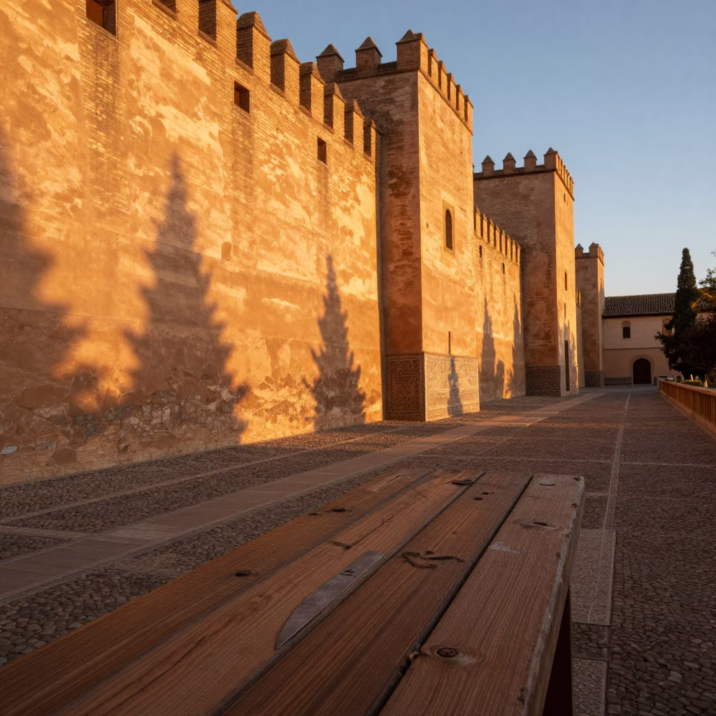 Alhambra Walls in Granada at Honeyed Evening Light in in Granada, Spain