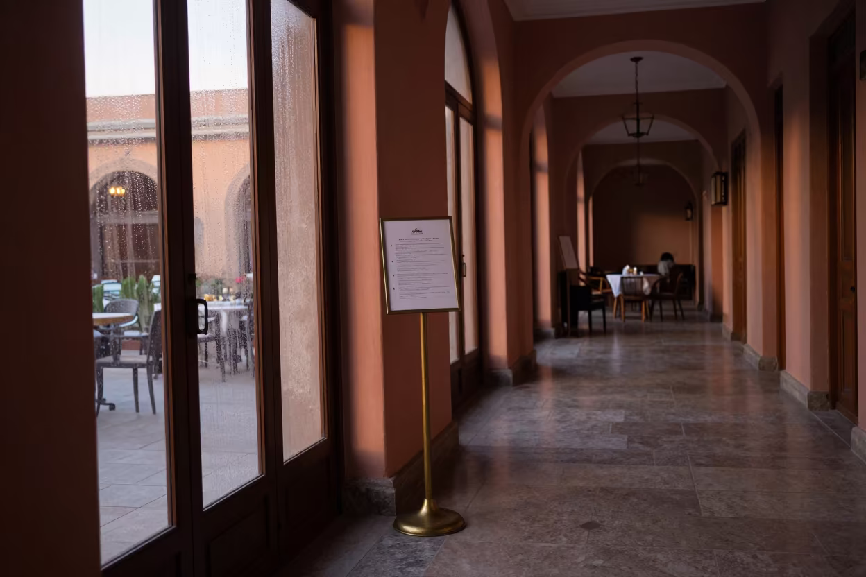 Allergen Card Stand in Ayacucho Corridor in in a quiet guest corridor in Ayacucho