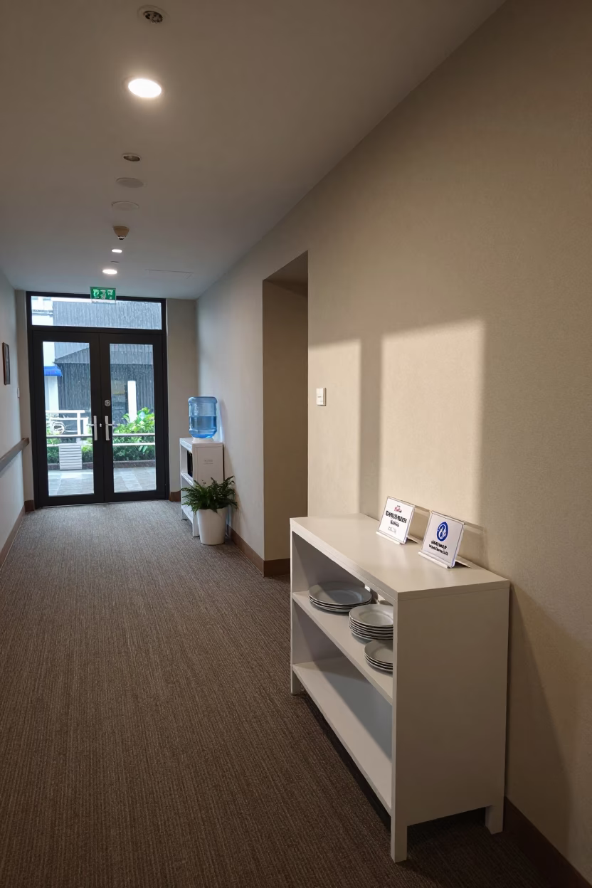 Allergen Card Stand in Ulsan Hotel Corridor in in a quiet guest corridor in Ulsan