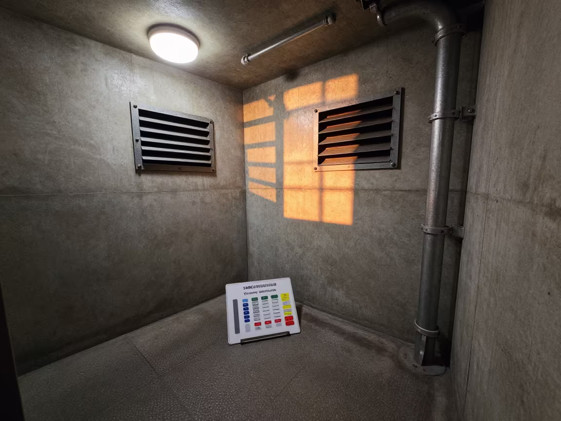 Allergy Card Stand in Chugoku Bunker Stairwell in inside a bunker stairwell in Chugoku