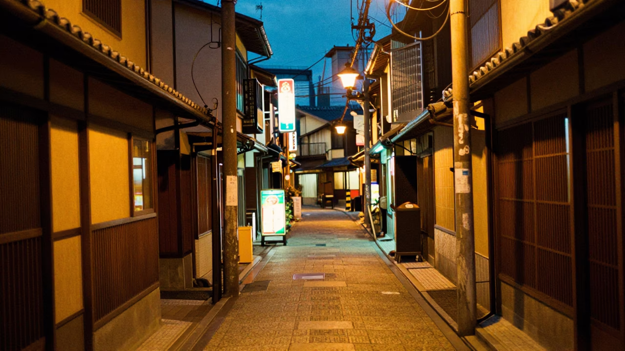 Alleyway after dark in Kyoto in in Kyoto, Japan