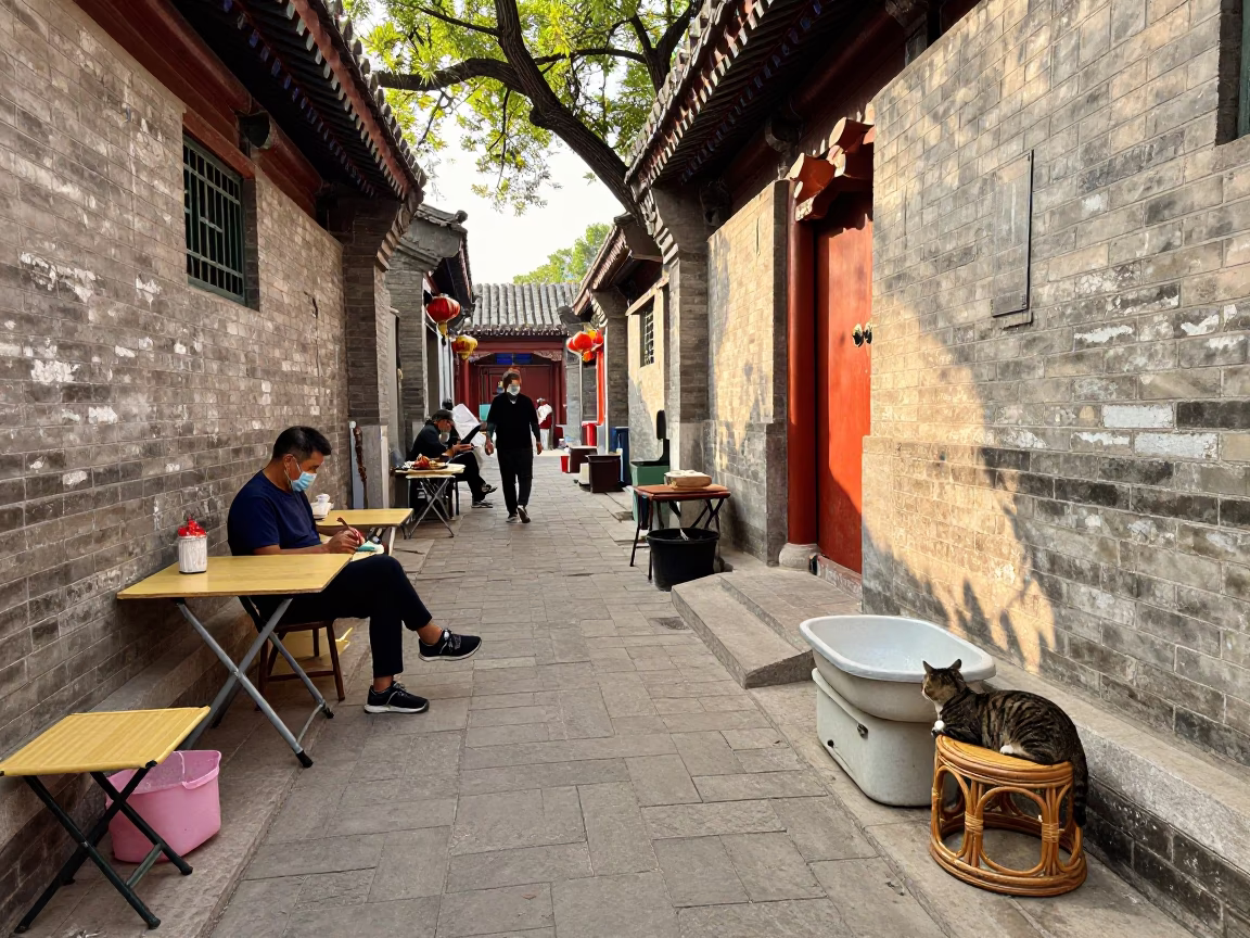 Alleyway Afternoon in Beijing at The Early Afternoon Light in in Beijing, China