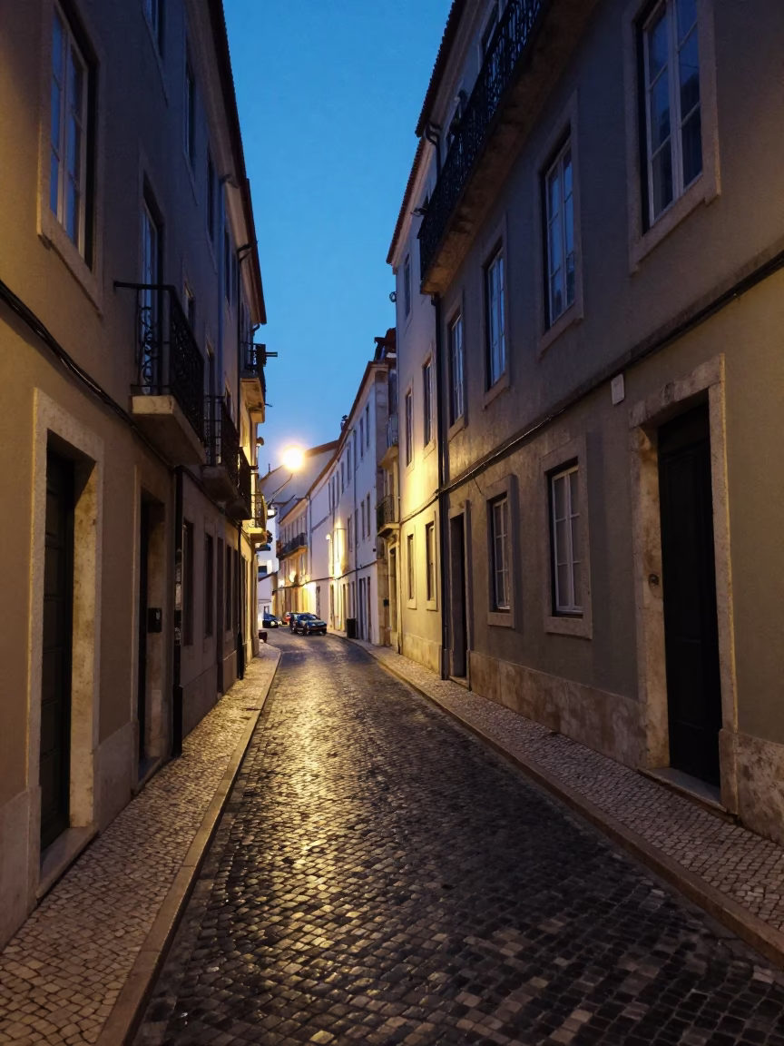 Alleyway in Lisbon at Blue Hour in in Lisbon, Portugal