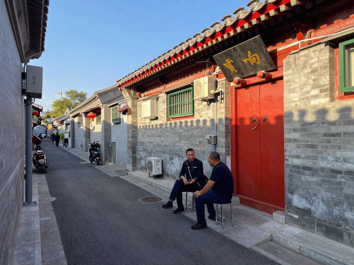 Alleyway Life in Beijing at Clear Late-afternoon Light in in Beijing, China