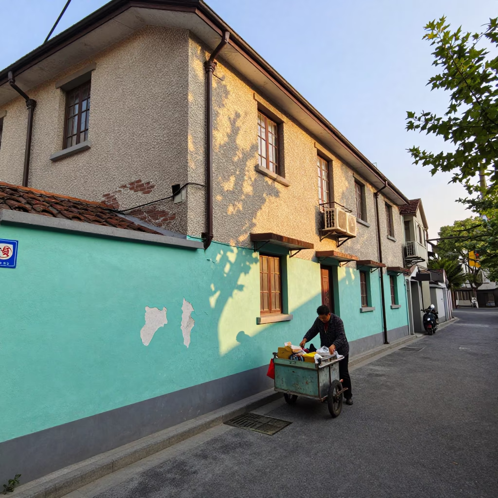 Alleyway Life in Shanghai at As First Light Reaches The Scene in in Shanghai, China
