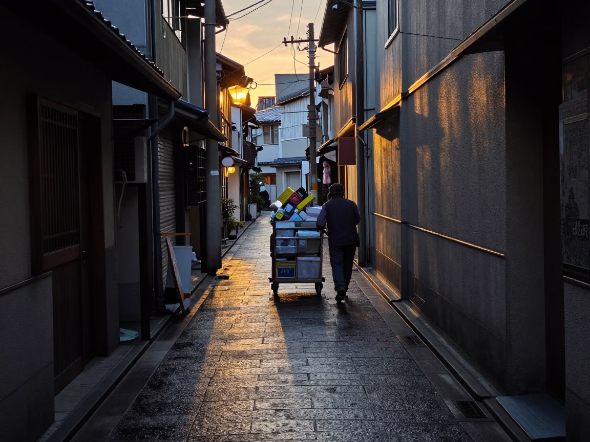Alleyway Scene at Nautical Dawn Light in Osaka in in Osaka, Japan