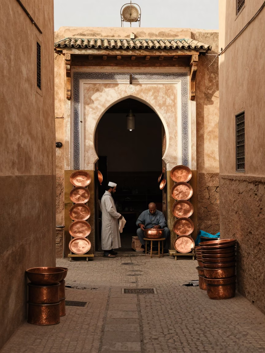 Alleyway Scene at The Early Morning Light in Fez in in Fez, Morocco