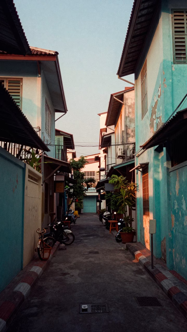 Alleyway Scene in Bangkok at The Early Evening Light in in Bangkok, Thailand