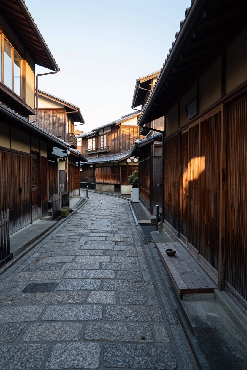 Alleyway Scene in Kyoto at As First Light Reaches The Scene in in Kyoto, Japan