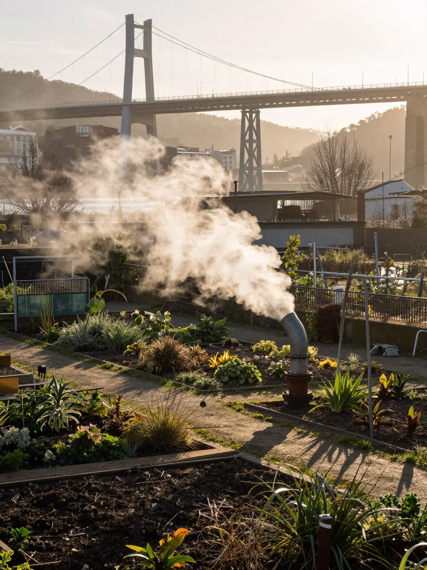 Allotment Gardens in Bilbao at The Early Morning Light in in Bilbao, Spain