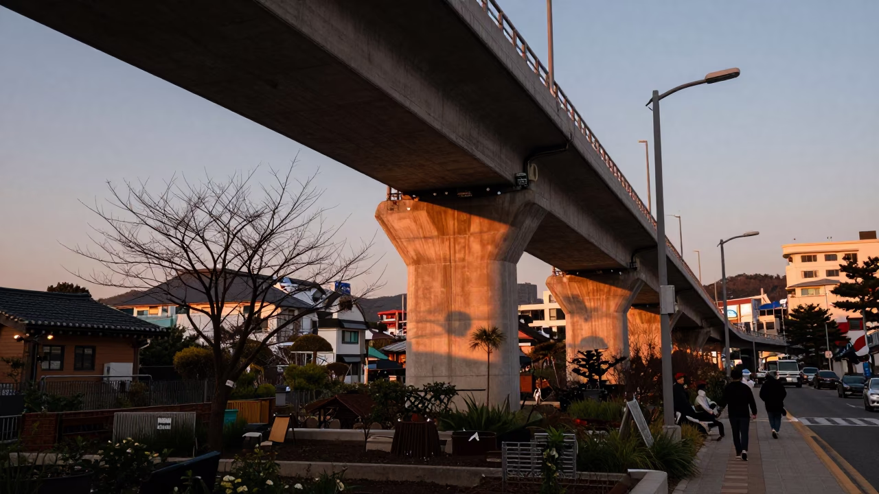Allotment Gardens in Busan at Copper-toned Light Before Dusk in in Busan, South Korea