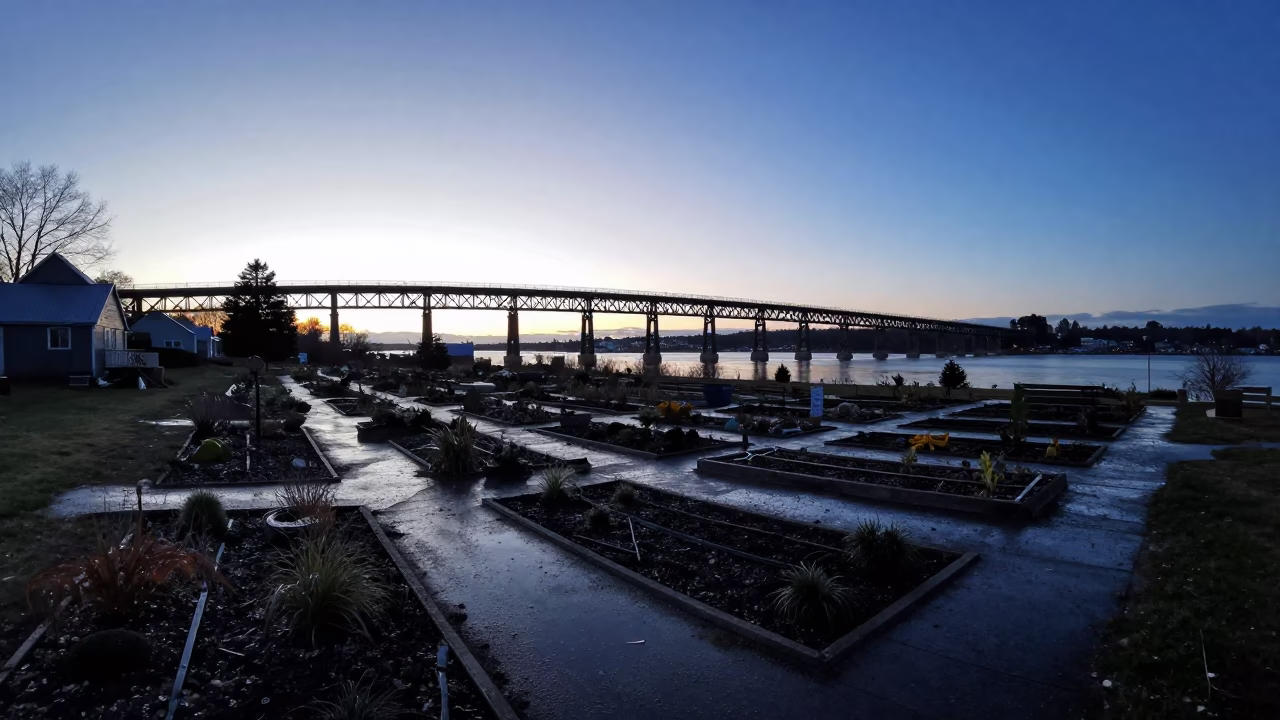Allotment Gardens in Halifax at Sunrise Light in in Halifax, Nova Scotia, Canada