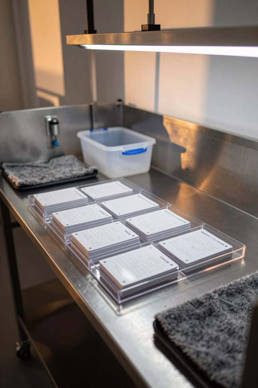 Almaty Grooming Bay Score Tray Sunset in inside a grooming bay near Almaty