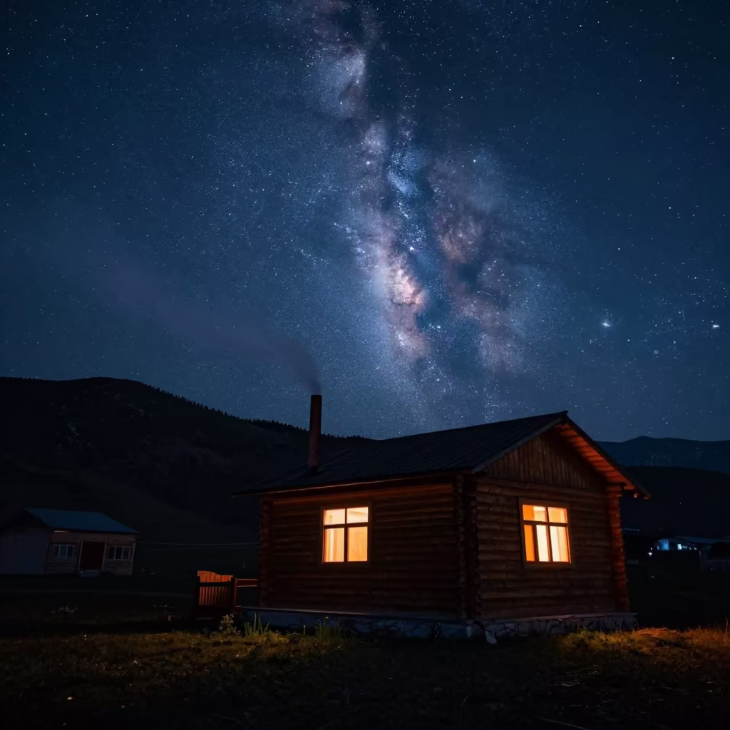Almaty Mountain Hut Chimney Milky Way in near Almaty