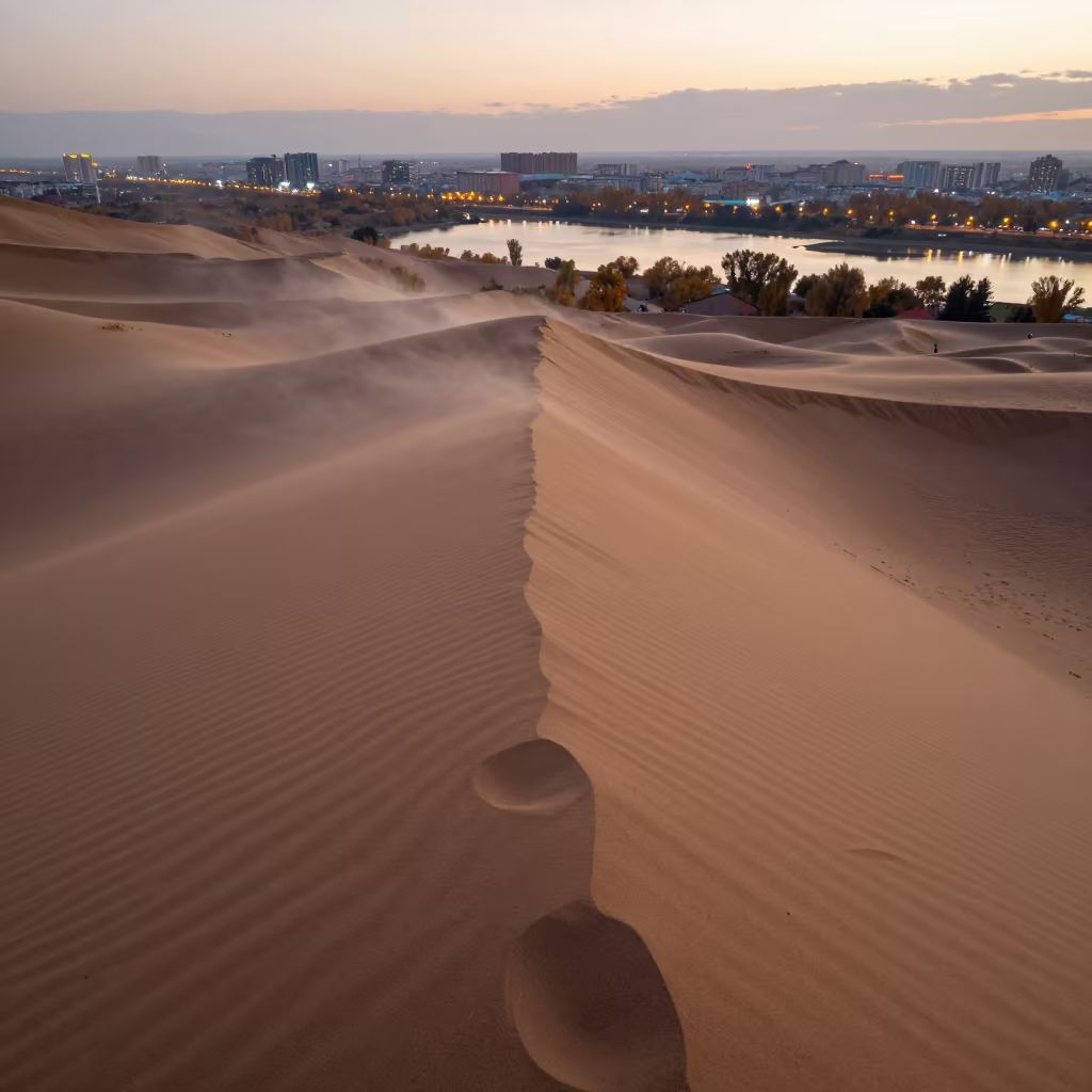 Almaty Sand Dune Ridge at Twilight Mist in near Almaty