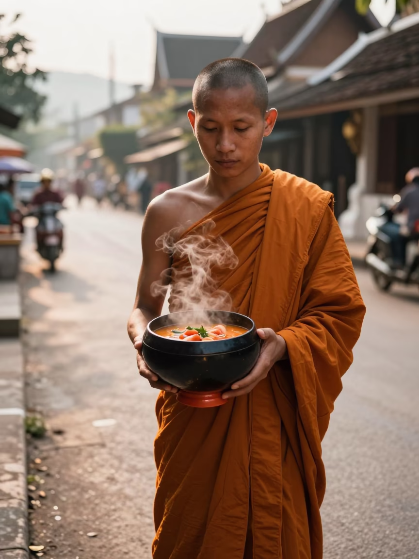 Alms Bowl at The Late Morning Light in Luang Prabang in in Luang Prabang, Laos