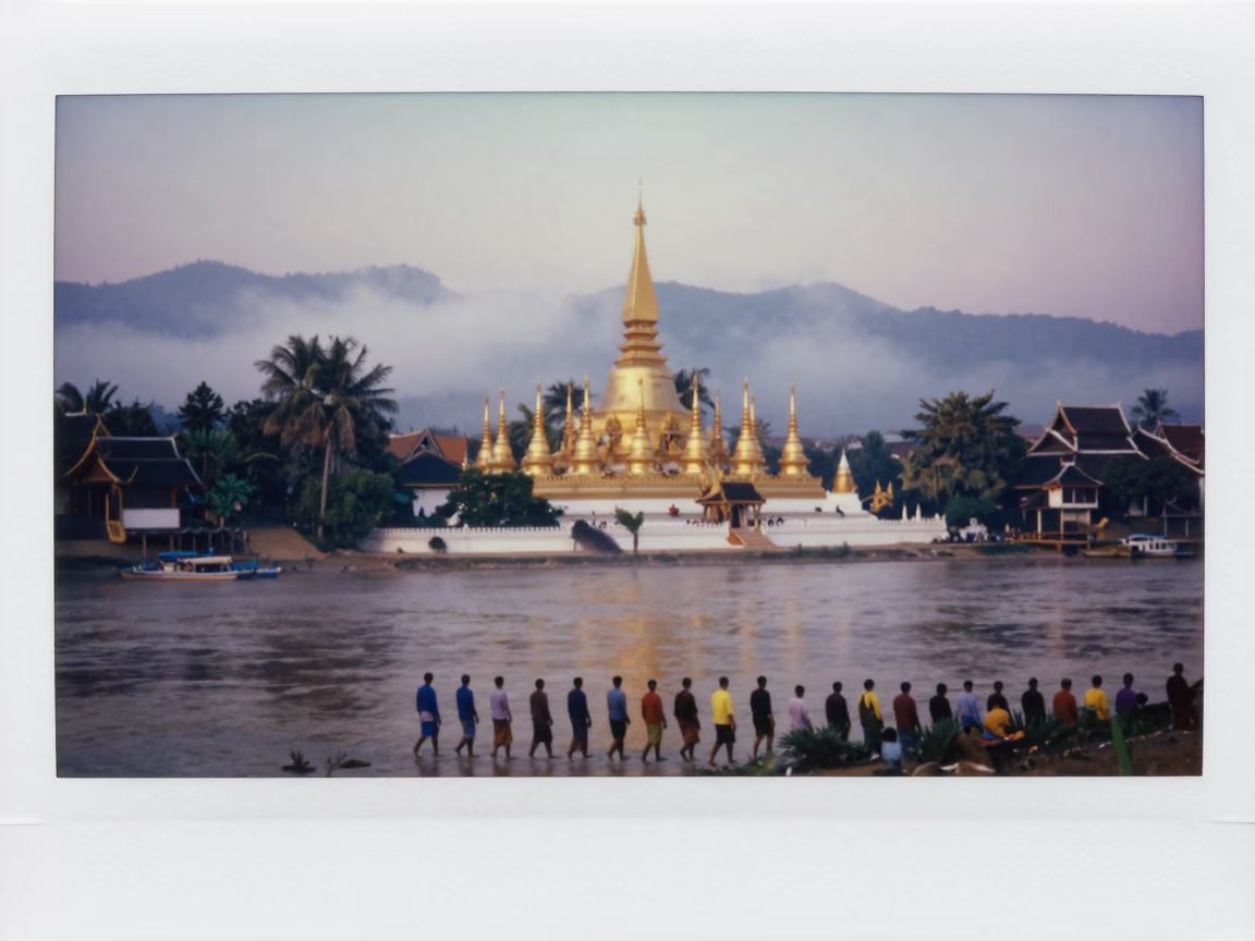 Alms Procession in Luang Prabang at As First Light Reaches The Scene in in Luang Prabang, Laos