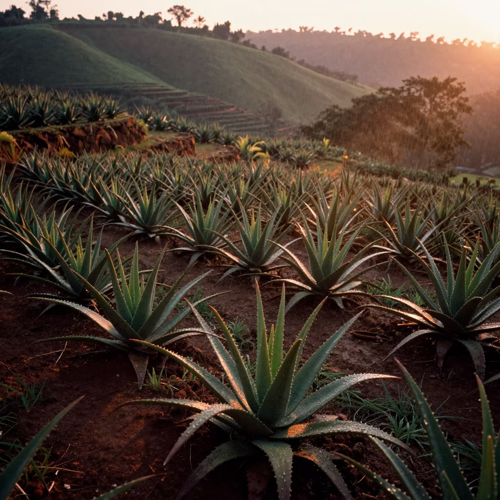 Aloe Forest in Madagascar Wet Season Sunset in among terraced garden plots near Antananarivo