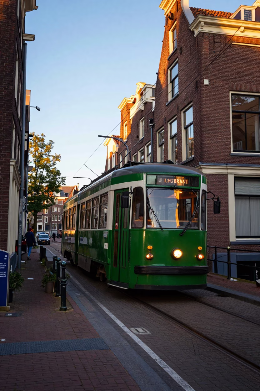 Along Canal in Amsterdam at Golden Hour in in Amsterdam, Netherlands