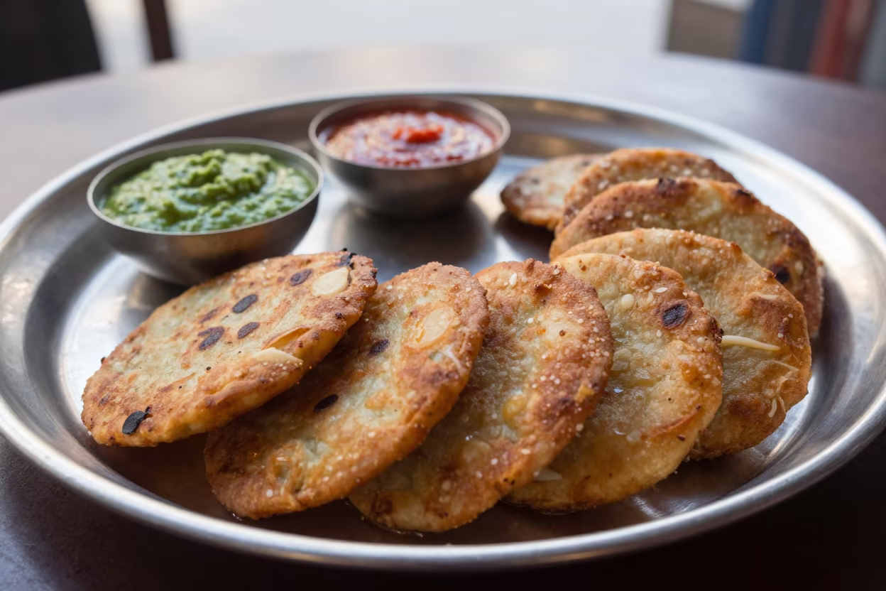 Aloo Tikki with Chutneys on Tea House Tray in on a tea house tray in Queretaro