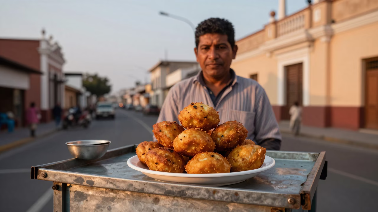 Aloo Tikki in Lima at Copper-toned Light Before Dusk in in Lima, Peru