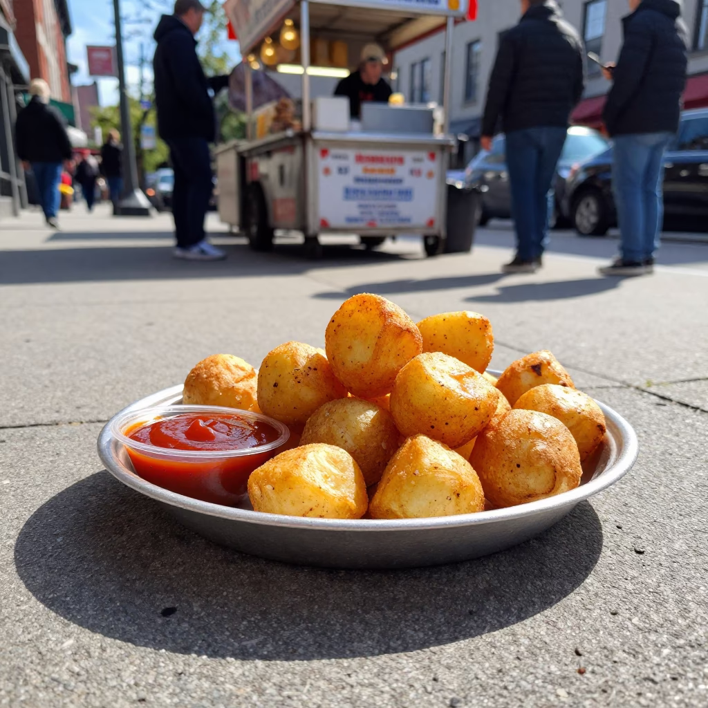 Aloo Tikki in Montreal at Clear Late-afternoon Light in in Montreal, Quebec, Canada