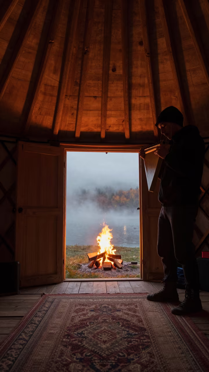 Altai Jaw Harp Player in Georgian Yurt Mist in in Georgia