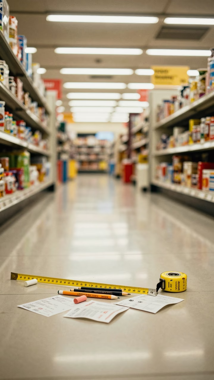 Alterations Counter Tools Before Closing in inside a bright retail aisle in Meerut