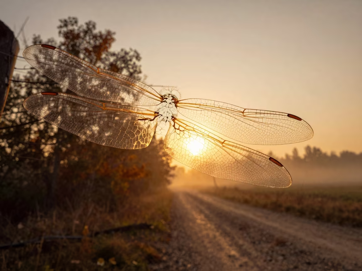 Amber Backlit Dragonfly Wing on Game Trail in along a game trail near Manisa