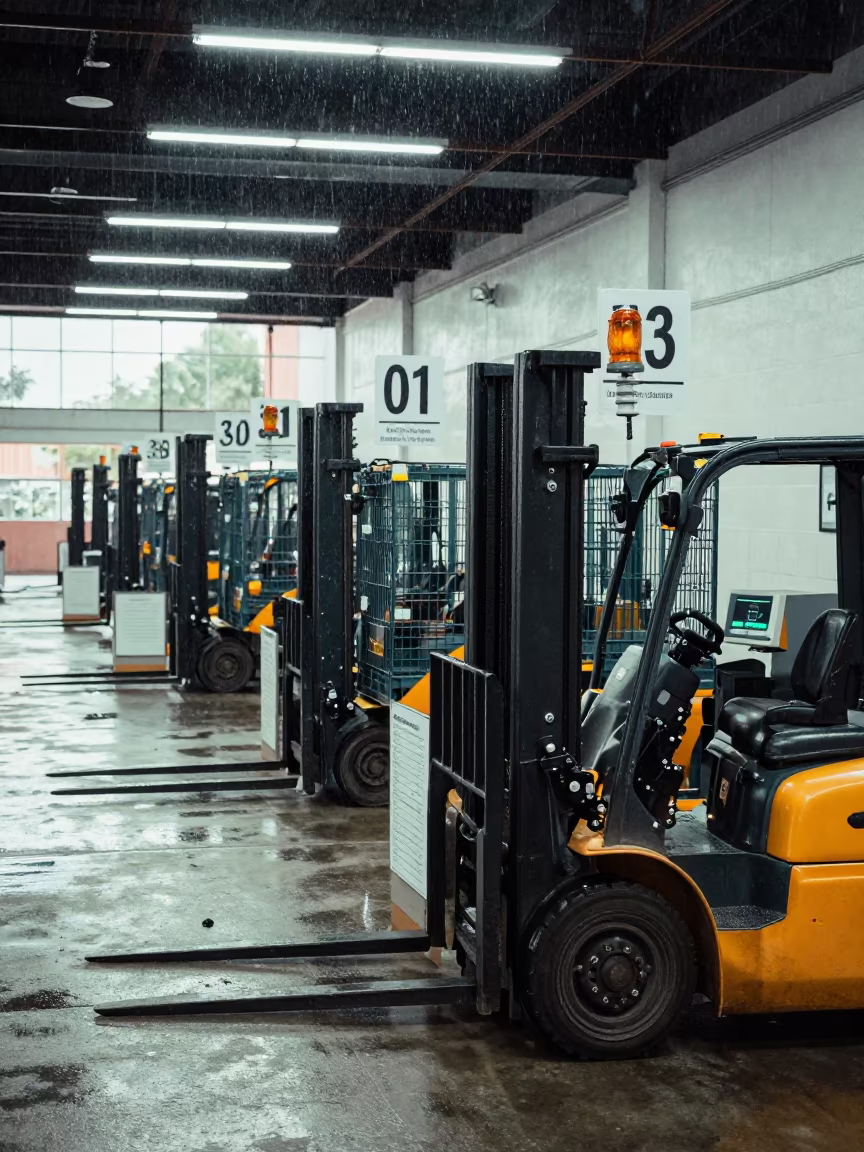 Amber Beacons Over Outbound Logistics Staging Row in inside a chilled distribution bay in San Luis Potosí