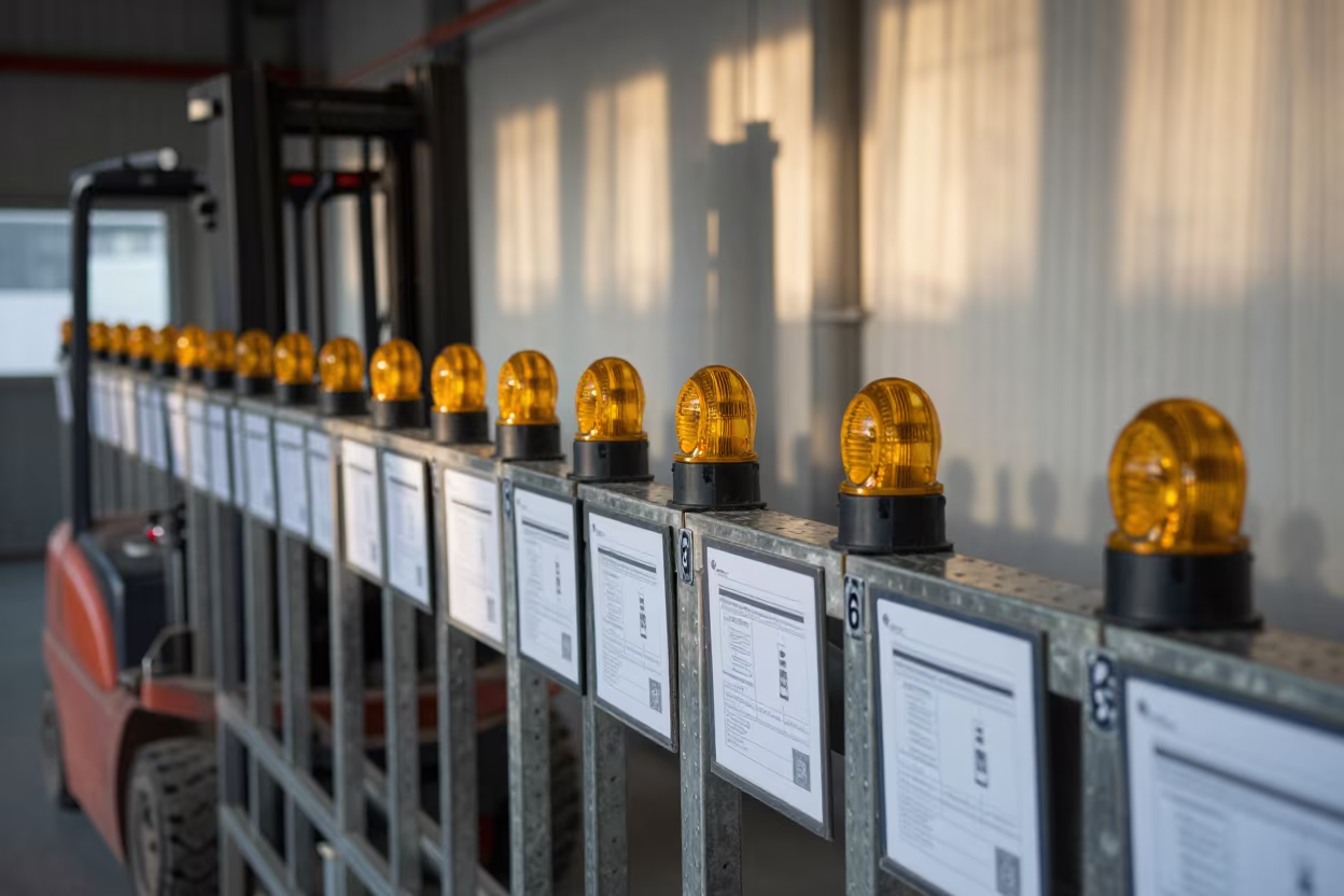 Amber Beacons and Scan Sheets in Chengdu Bay in inside a chilled distribution bay in Chunxi Road, Chengdu
