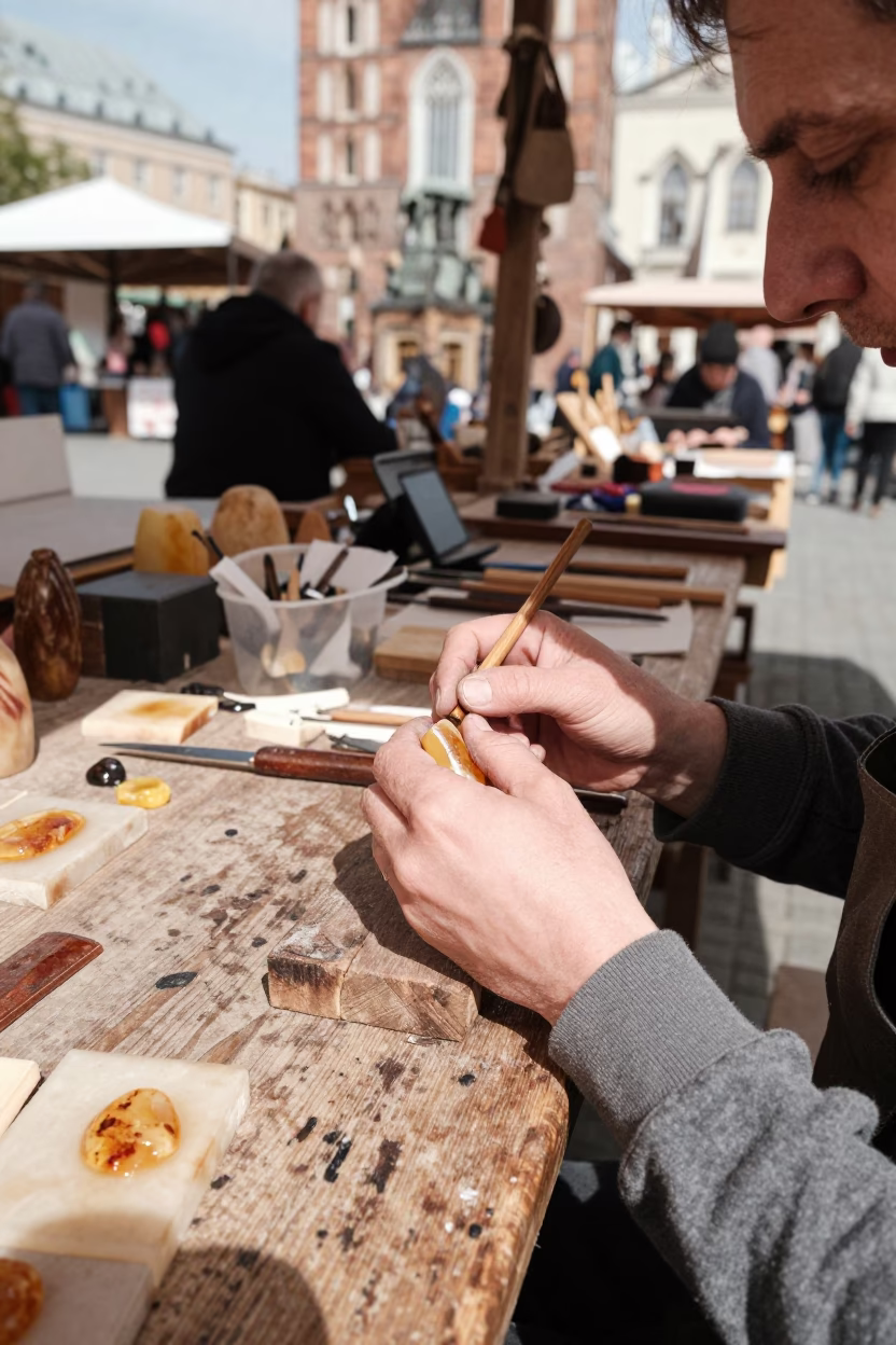 Amber Carving in Krakow in in Krakow, Poland