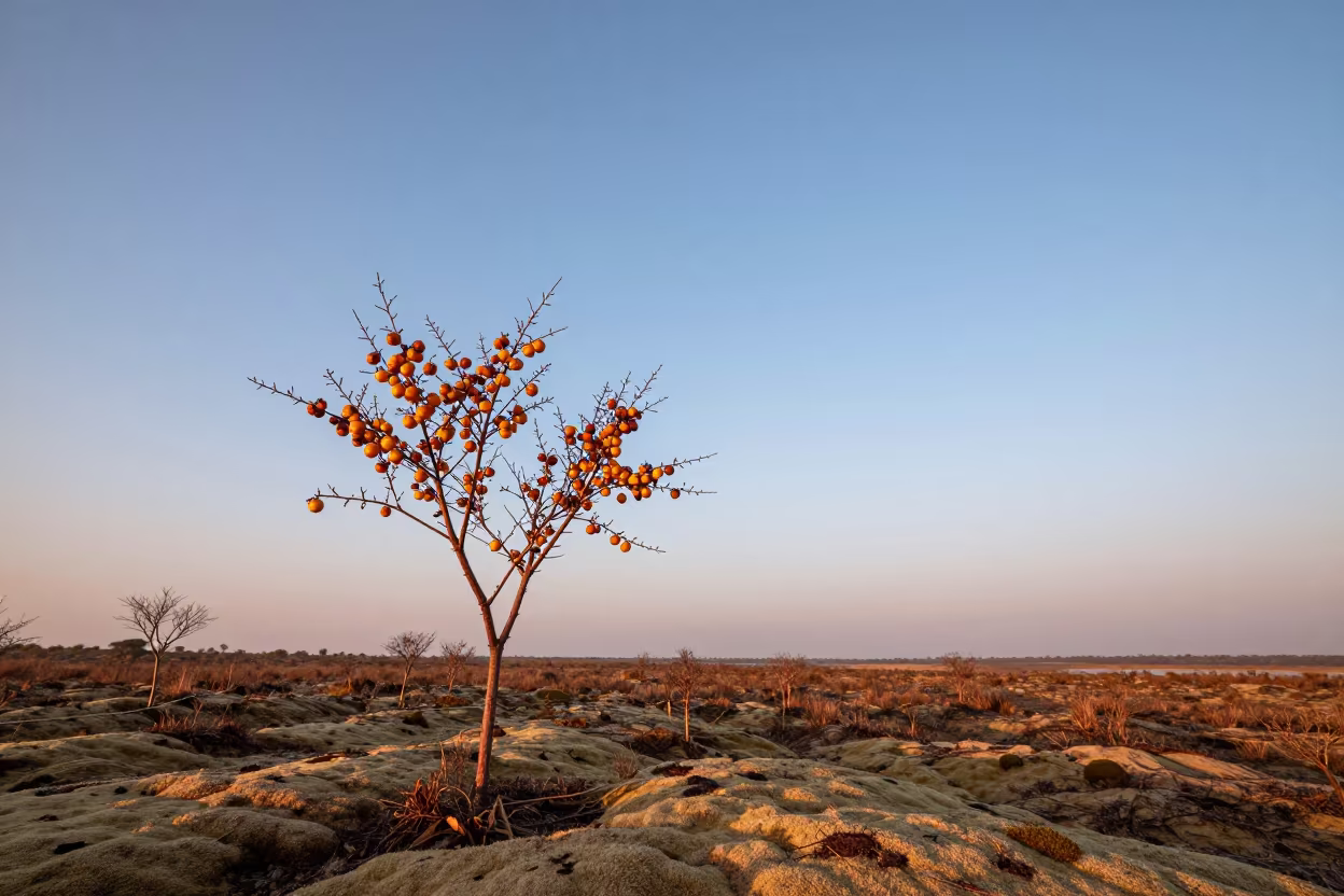 Amber Cloudberry on Tundra Moss Valley Floor in across a wide valley floor near Bangalore
