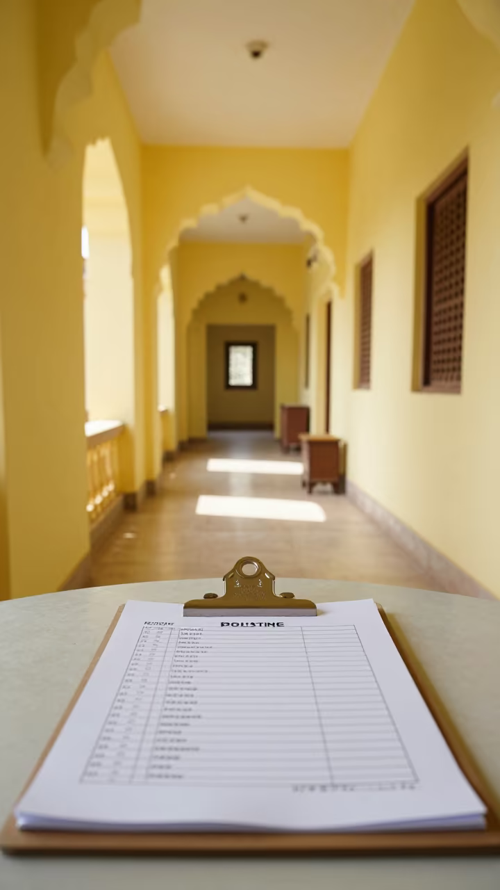 Amber Corridor Rooming List Before Breakfast Service in inside a breakfast room before opening near Jaisalmer
