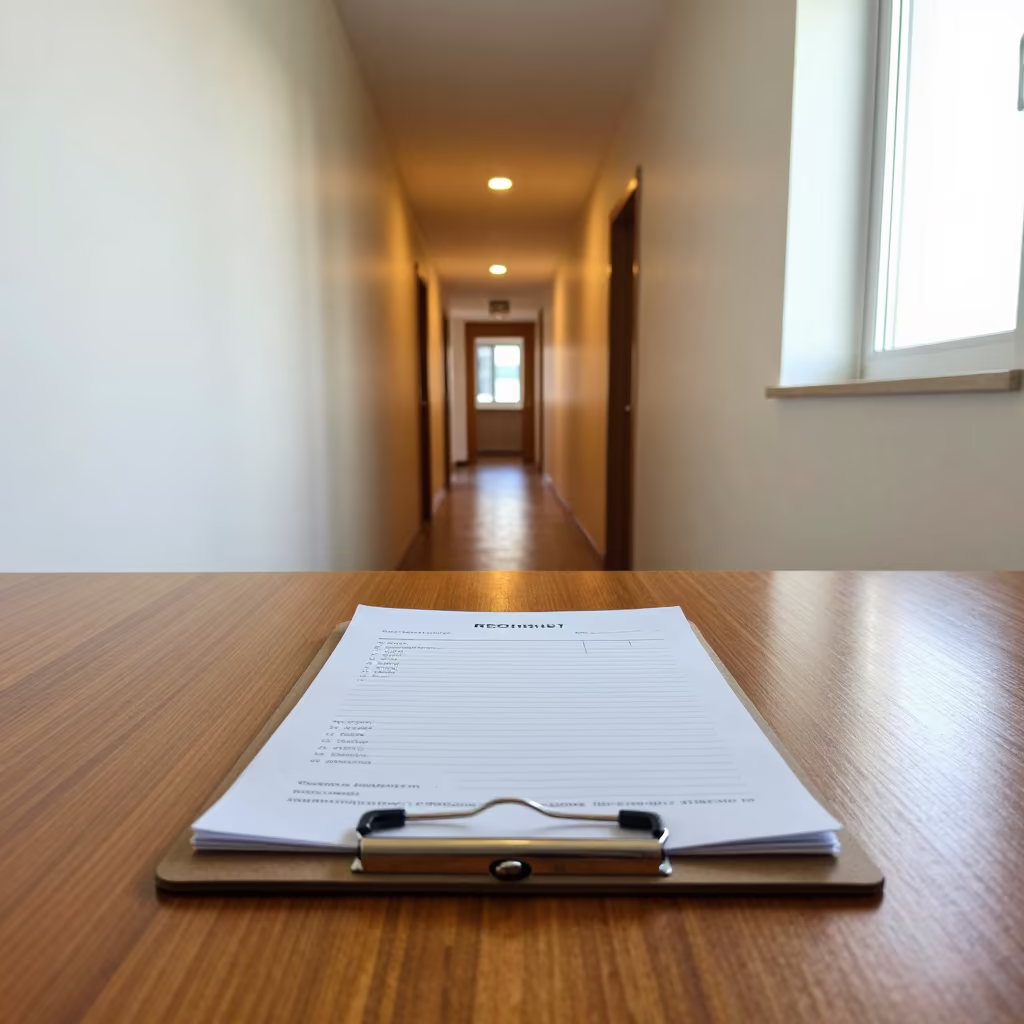 Amber Corridor Rooming List Clipboard Lira in in a quiet guest corridor in Lira