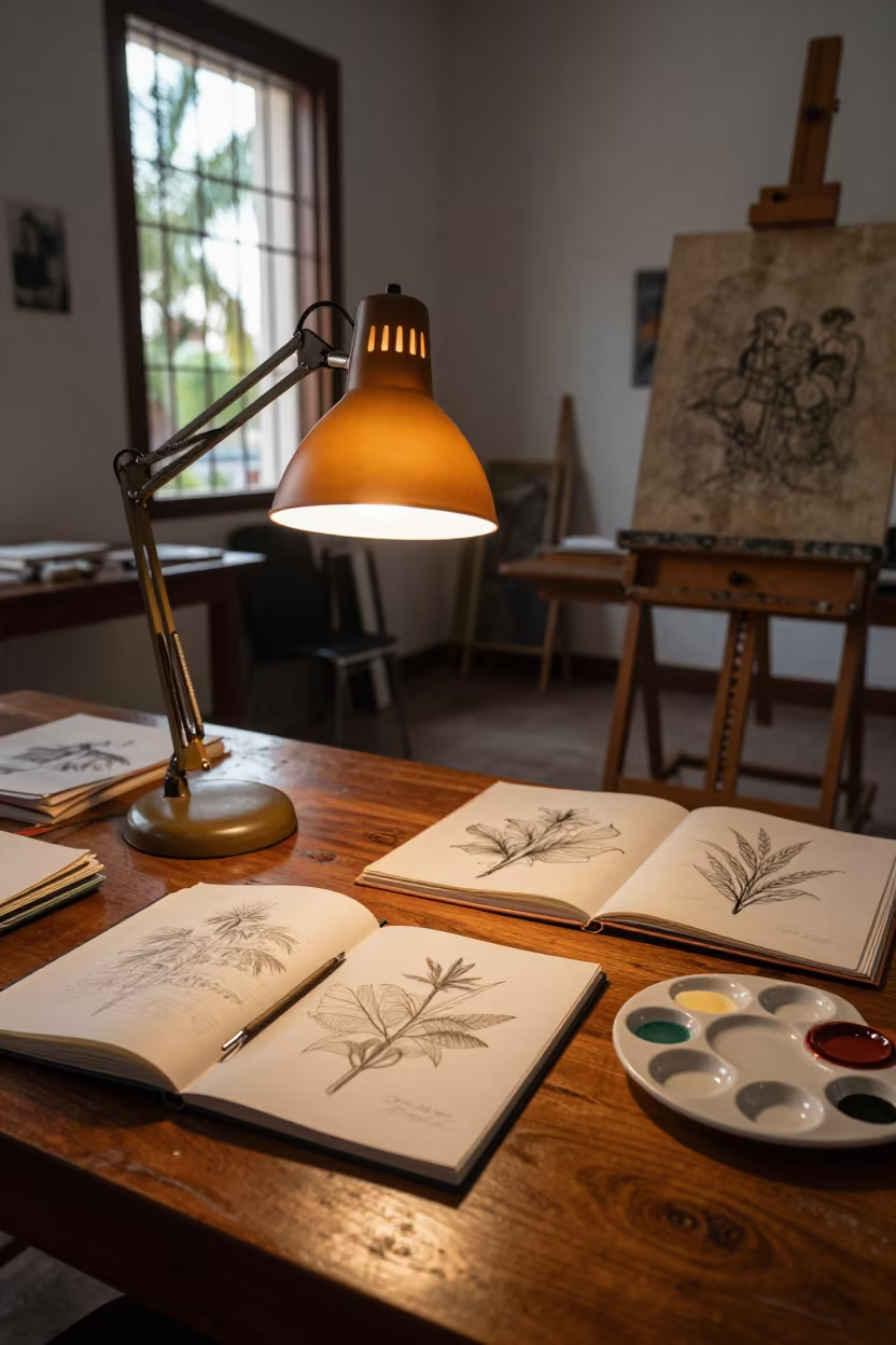 Amber Desk Lamp Illuminates Study Carrel Zapopan in inside an art classroom in Zapopan