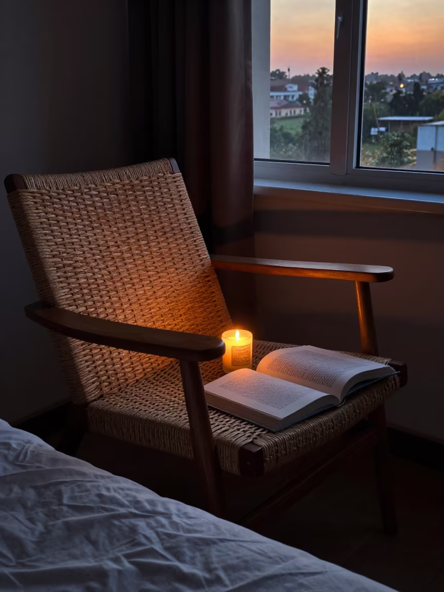 Amber Evening Armchair Near Abuja Window in in a candlelit bedroom near Abuja