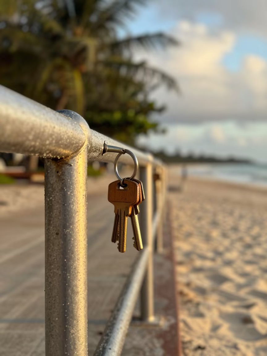 Amber Key Hook Rail in Mombasa Cabana Corridor in along a beachfront cabana row in Mombasa