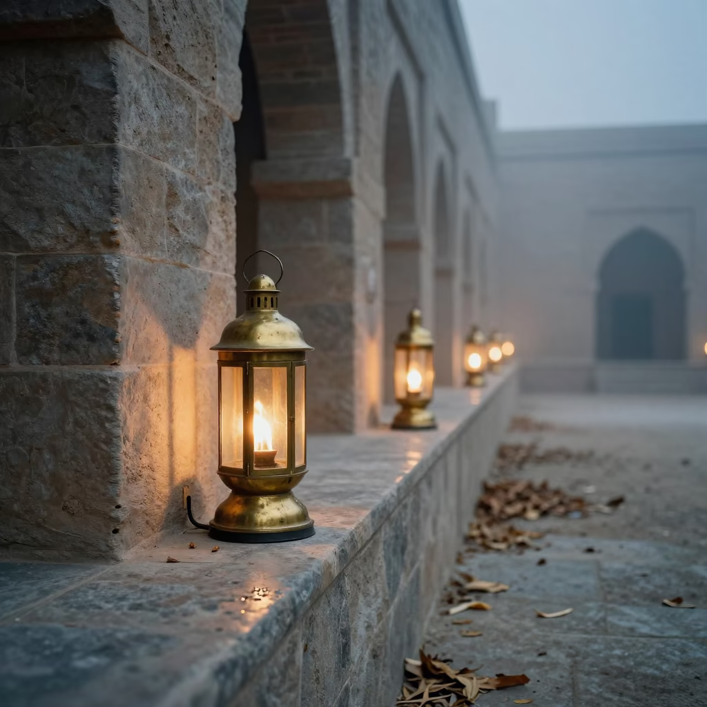 Amber Lantern Light in Wadi Al-Seer Stone Hall in in a ceremonial hall in Wadi Al-Seer