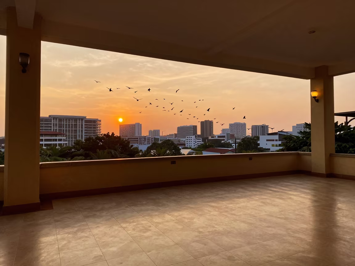 Amber Light Birds Over Krabi Skyline Stair Hall in inside a tiled stair hall near Krabi