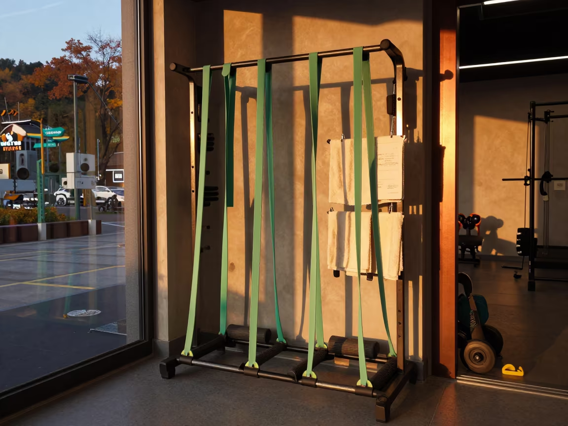 Amber Light on Climbing Gym Wash Rack in inside a climbing gym warmup zone near Huinnyeoul, Busan
