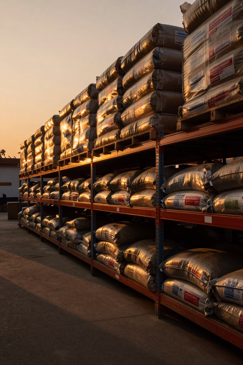 Amber Light on Dunnage Airbag Shelf in Delhi Warehouse in inside a warehouse aisle near Karol Bagh, Delhi