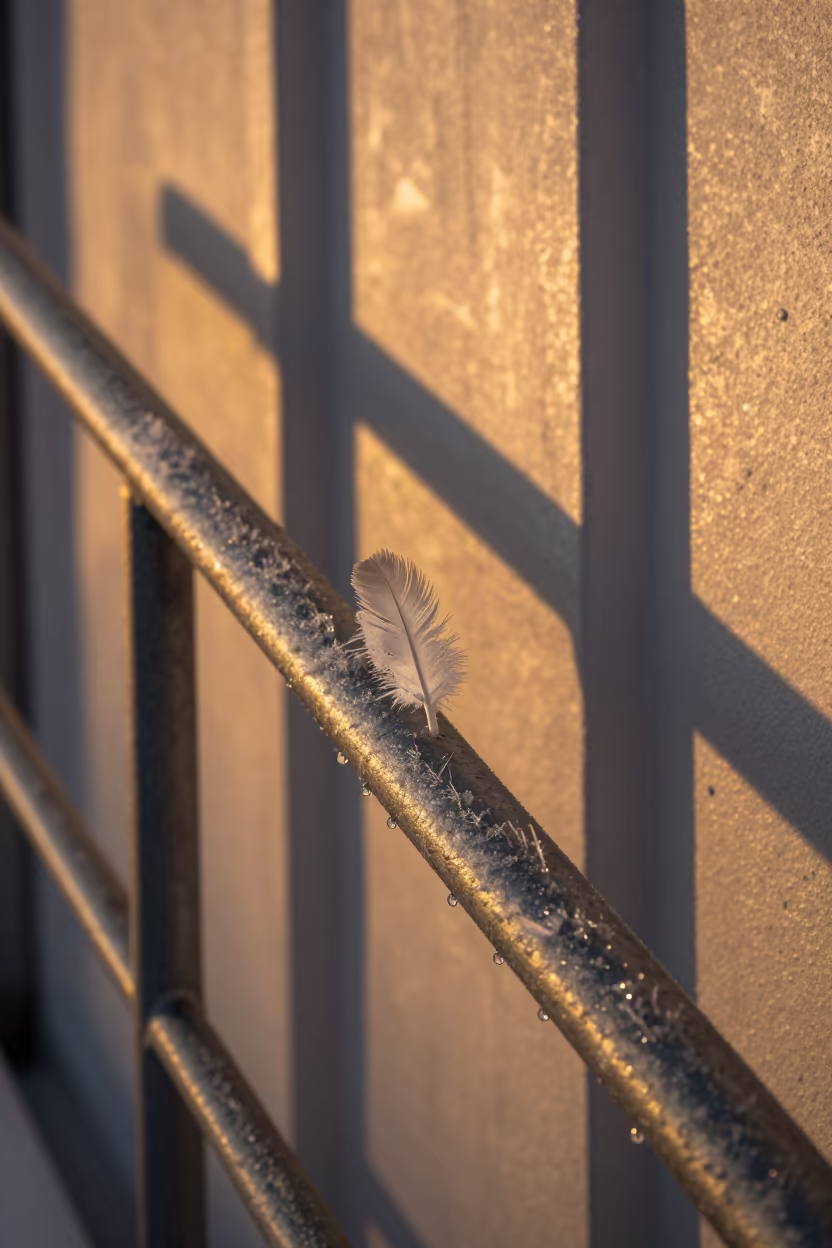 Amber Light on Frozen Ice Feathers in in Norway