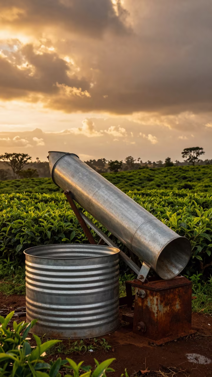 Amber Light Grain Auger at Malawi Tea Estate in at the edge of a tea plantation in Malawi