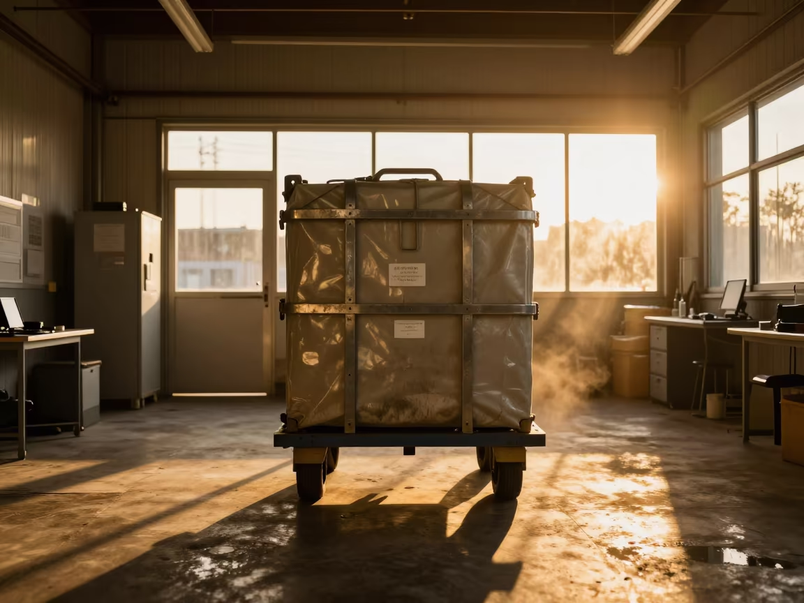Amber Light on Hazmat Dolly in Dispatch Office in inside a dispatch office above the dock near Okinawa