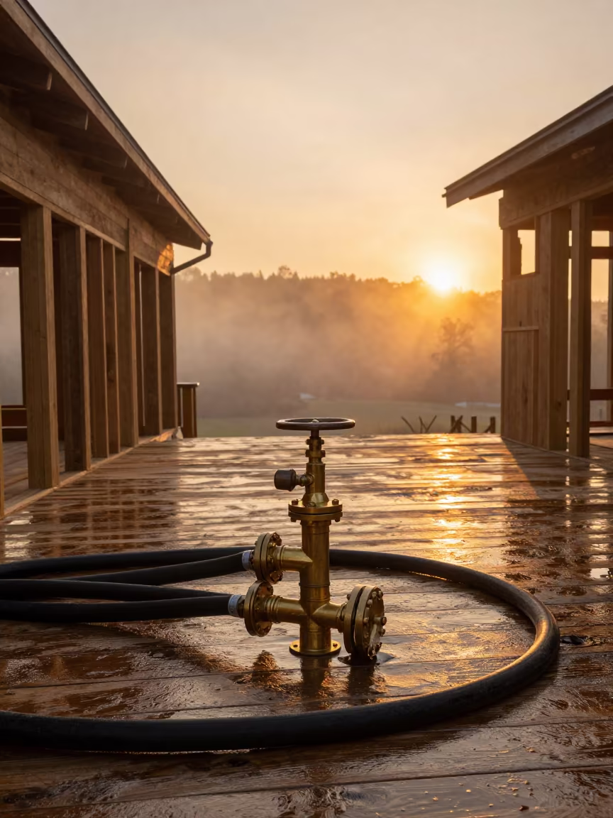Amber Light on Hose Manifold at New Hampshire Deck in on an active construction deck in New Hampshire