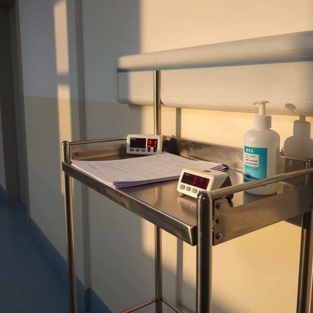 Amber Light on Hospital Timer Shelf in inside a hospital corridor near Osh